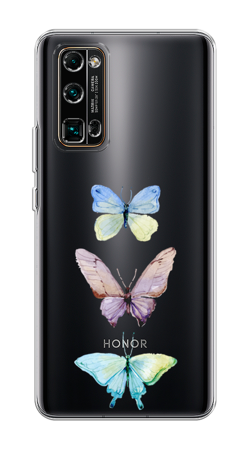 Чехол на Honor 30 Pro Plus "Акварельные бабочки" 612250-1 бирюзовый,  розовый