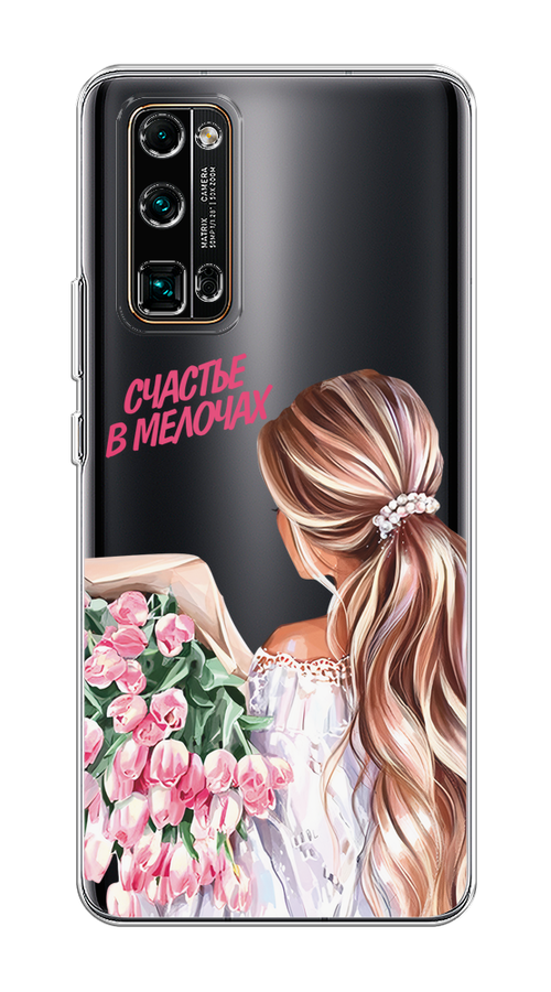 Чехол на Honor 30 Pro Plus "Простые радости" 612250-1 прозрачный,  розовый,  белый,  бежевый