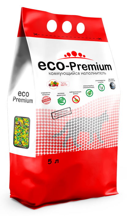 фото Наполнитель eco premium тутти-фрутти комкующийся древесный 1,9кг 5 л eco-premium