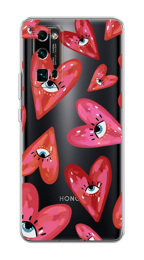 

Чехол на Honor 30 Pro Plus "Сердечки с глазами", Коричневый;красный;розовый, 612250-1