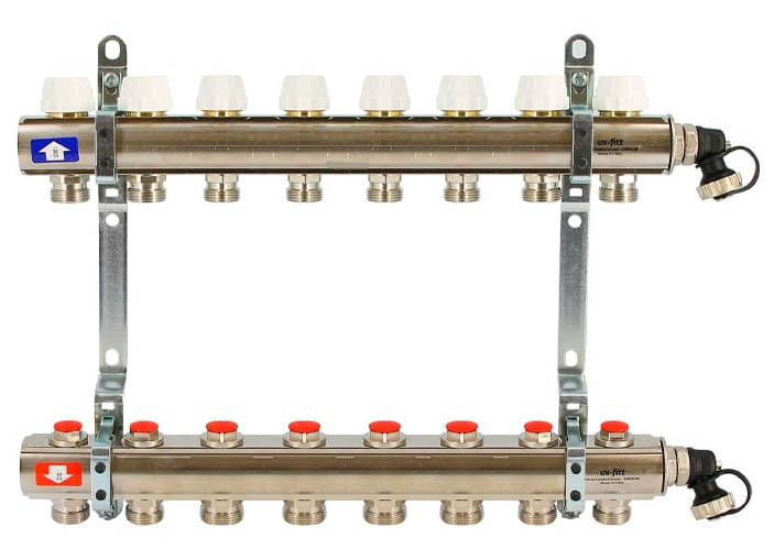 фото Коллектор uni-fitt 1" х 8 вых 3/4" с вентилями