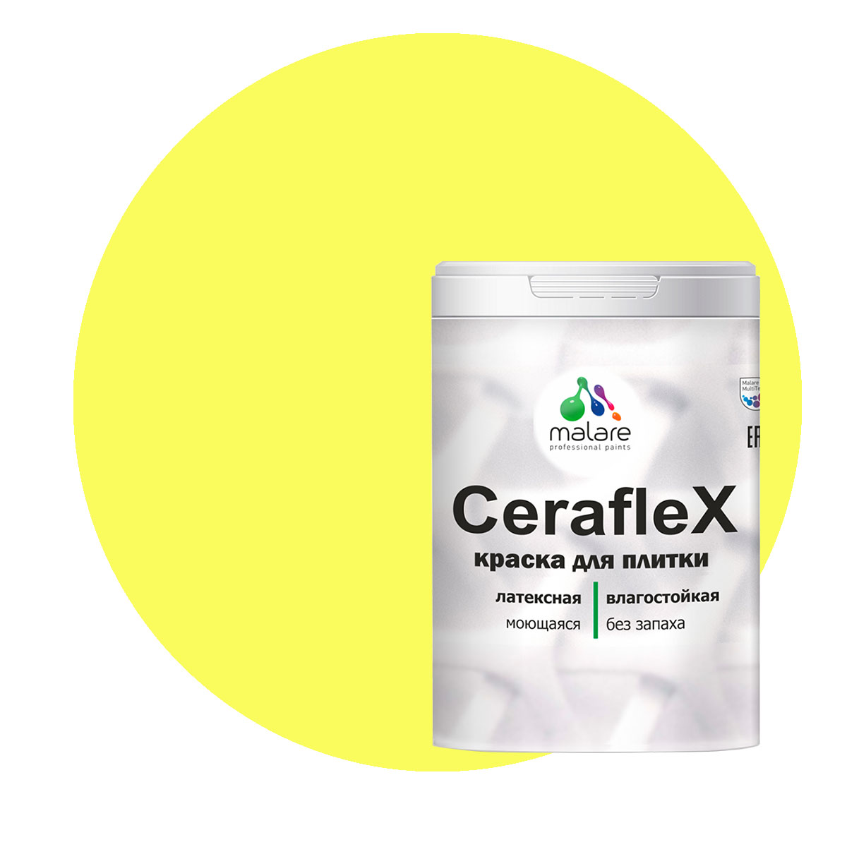 

Краска Malare Ceraflex для кафельной плитки и стен в ванной, cпелый лимон, 1 кг, Желтый, Ceraflex-1