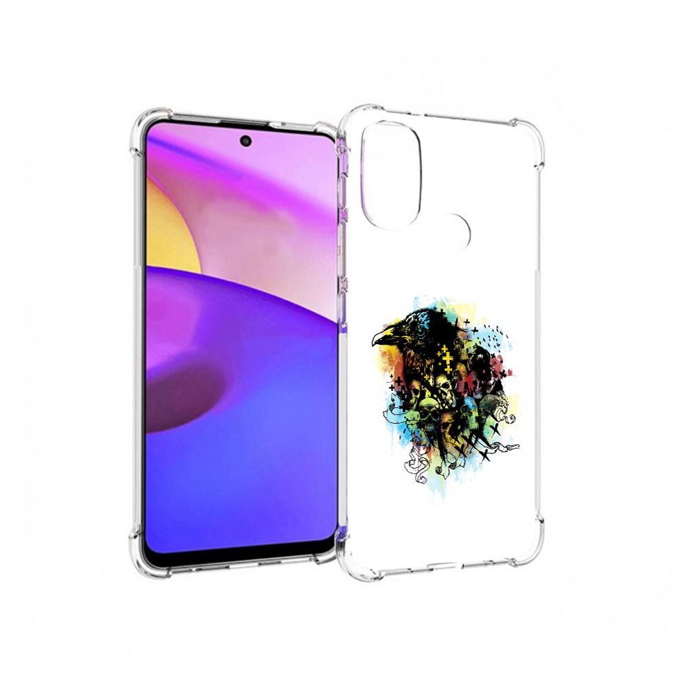 

Чехол MyPads Tocco для Motorola Moto E30 ворон и черепа (PT227074.357.273), Прозрачный, Tocco