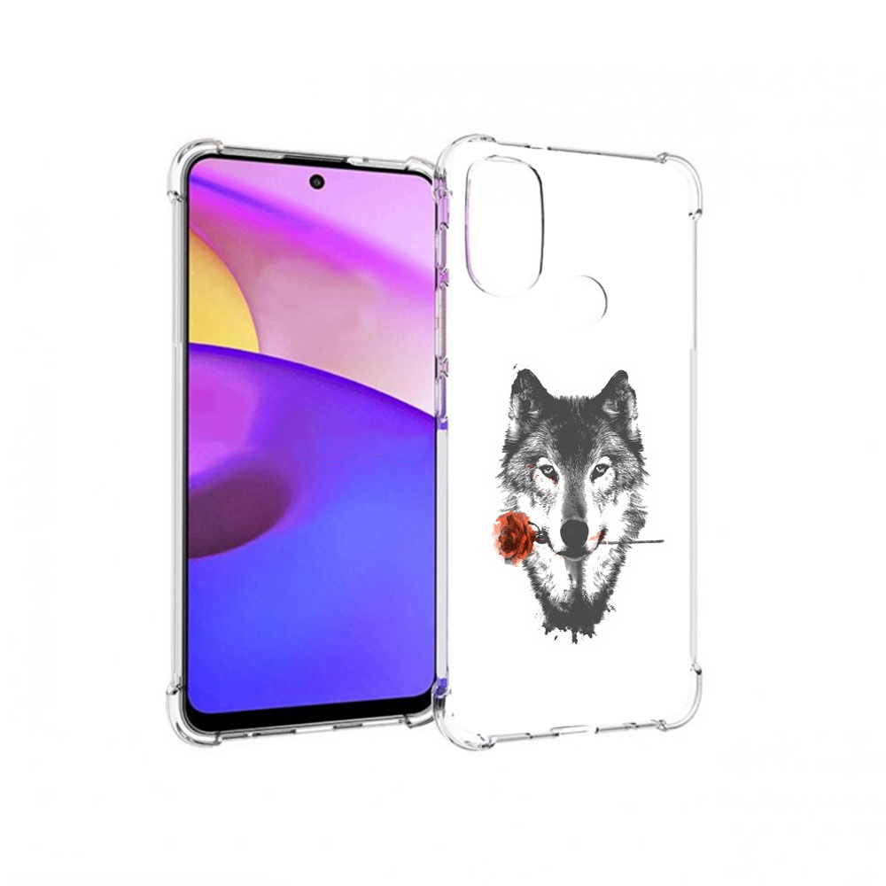 

Чехол MyPads Tocco для Motorola Moto E30 волк с розой (PT227074.357.270), Прозрачный, Tocco