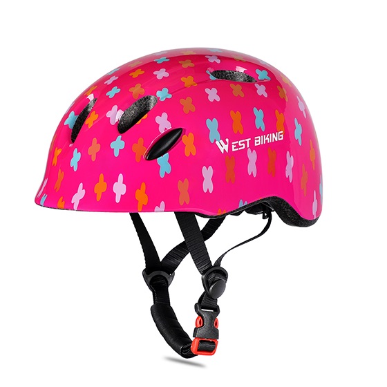 фото Шлем защитный детский west biking розовый/разноцветный yp0708084 xs, р. 47-52 nobrand