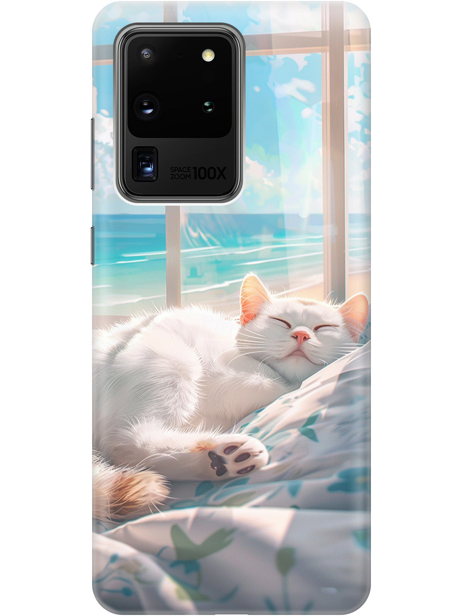 

Силиконовый чехол на Samsung Galaxy S20 Ultra с принтом "Отдыхающий котик", Прозрачный;белый;голубой, 722628612