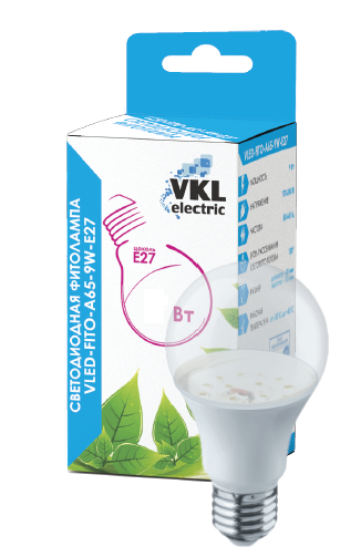 фото Лампа светодиодная комнатная vled-fito-a65-10w-e27 220v пластик vkl electric