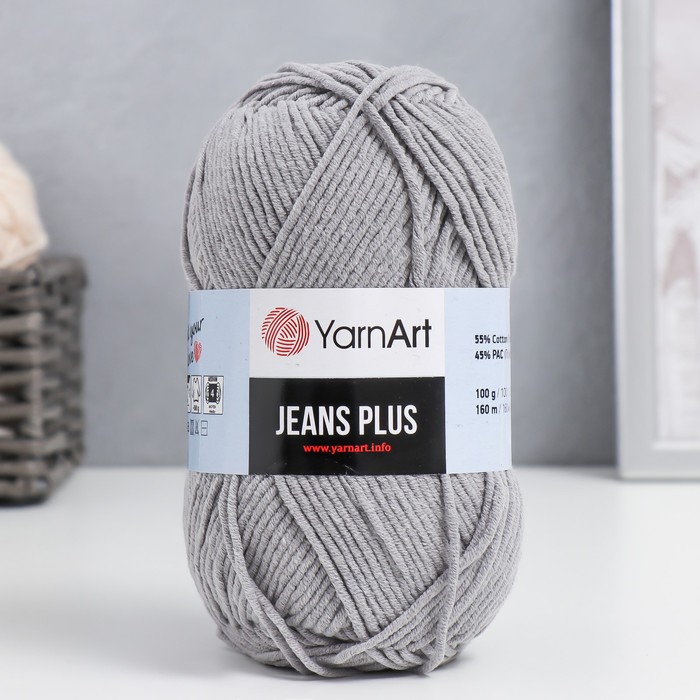 

Пряжа "Jeans plus" 55% хлопок, 45% акрил 160м/100гр (46 серый), Пряжа для вязания "Jeans plus"
