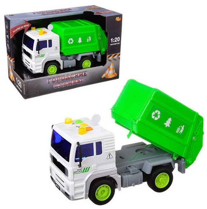 фото Машинка инерционная abtoys мусоровоз 1:20, 24x12x15.5 см c-00451 junfa toys