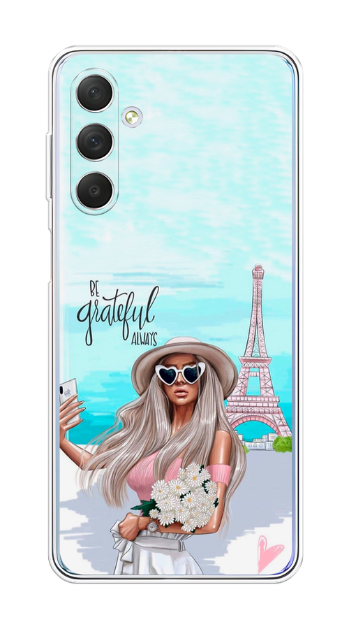 

Чехол на Samsung Galaxy M54 "Селфи Париж", Голубой;бежевый, 2108250-6