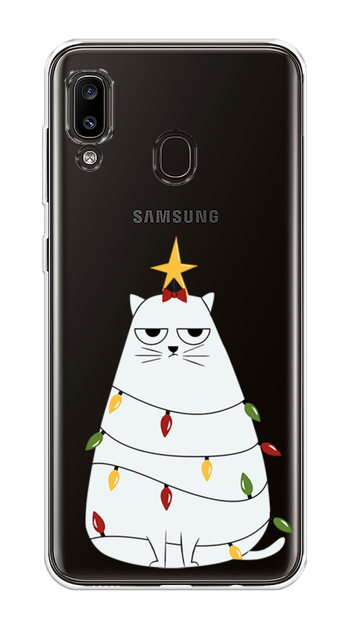 

Чехол на Samsung Galaxy A30 "Котик в гирлянде", Белый;красный;желтый, 27550-1