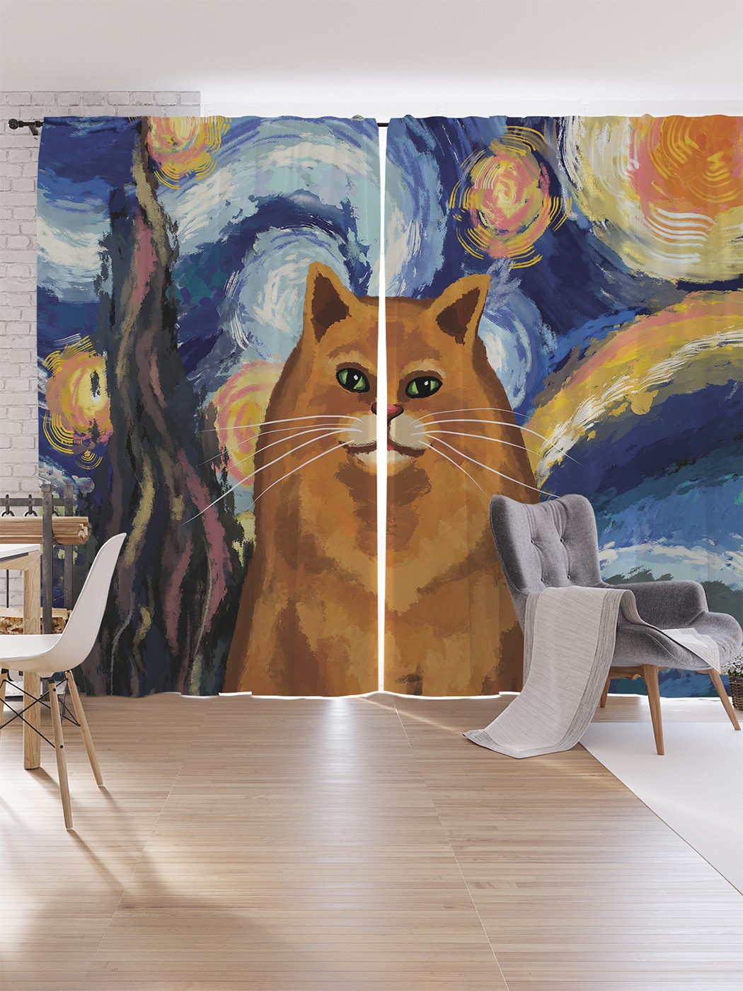 

Шторы под лён JoyArty "Звездная ночь и котик", серия Oxford DeLux, 340х265 см, Звездная ночь и котик