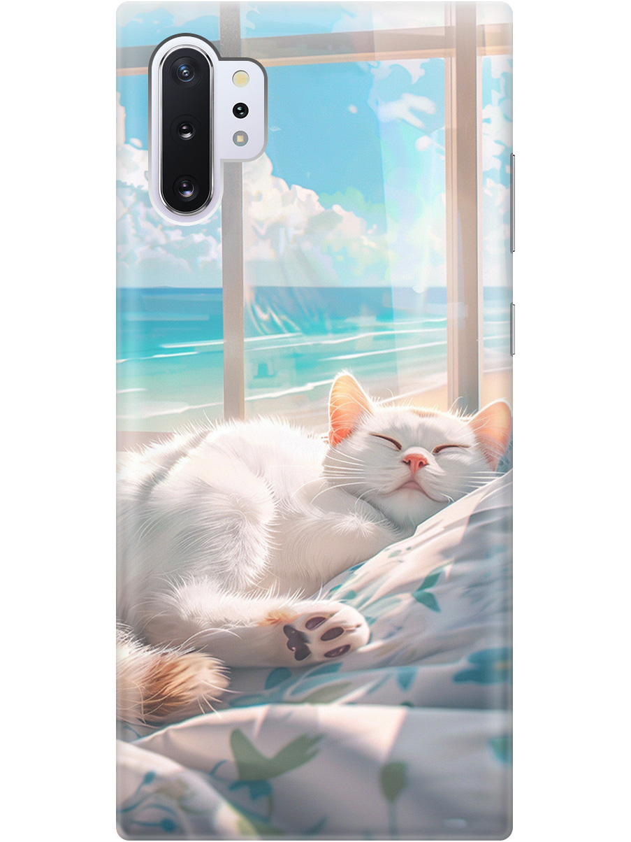 

Силиконовый чехол на Samsung Galaxy Note 10+ с принтом "Отдыхающий котик", Прозрачный;белый;голубой, 721799112