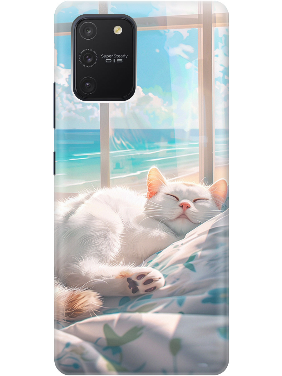 

Силиконовый чехол на Samsung Galaxy S10 Lite с принтом "Отдыхающий котик", Прозрачный;белый;голубой, 722694712