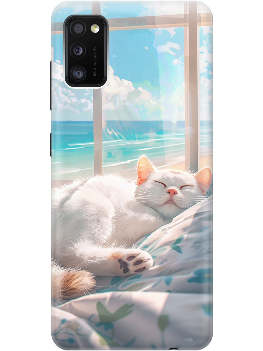 

Силиконовый чехол на Samsung Galaxy A41 с принтом "Отдыхающий котик", Прозрачный;белый;голубой, 722821012