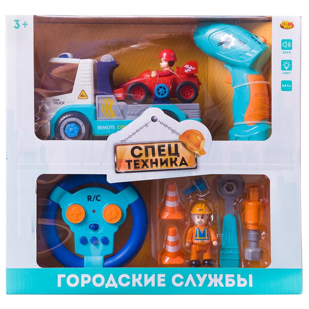 фото Машинка-конструктор р/у junfa toys автовоз и гоночная машина, звук, свет c-00443