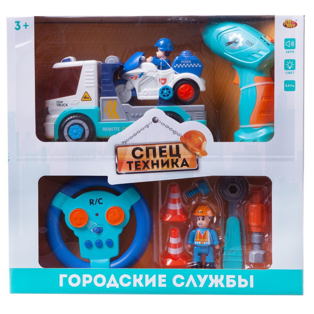 Машинка-конструктор р/у Junfa Toys Автовоз и полицейский мотоцикл звук, свет C-00442 радиоуправляемый мотоцикл yongxiang toys 2 4g с гироскопом 8897 202a