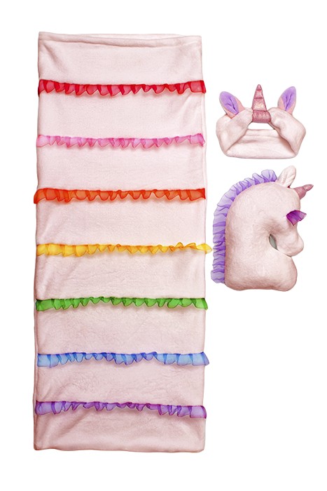Комплект Тутси Радужный Единорог плед, подушка, резинка д/волос, сумка, плюш, розовый