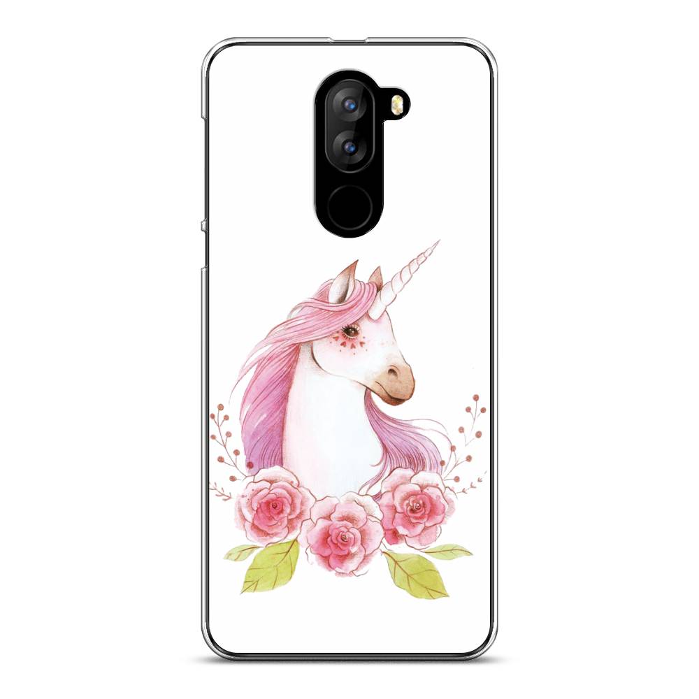 

Чехол на Doogee X60L "Единорог цветы", Белый;розовый;серый, 220550-1