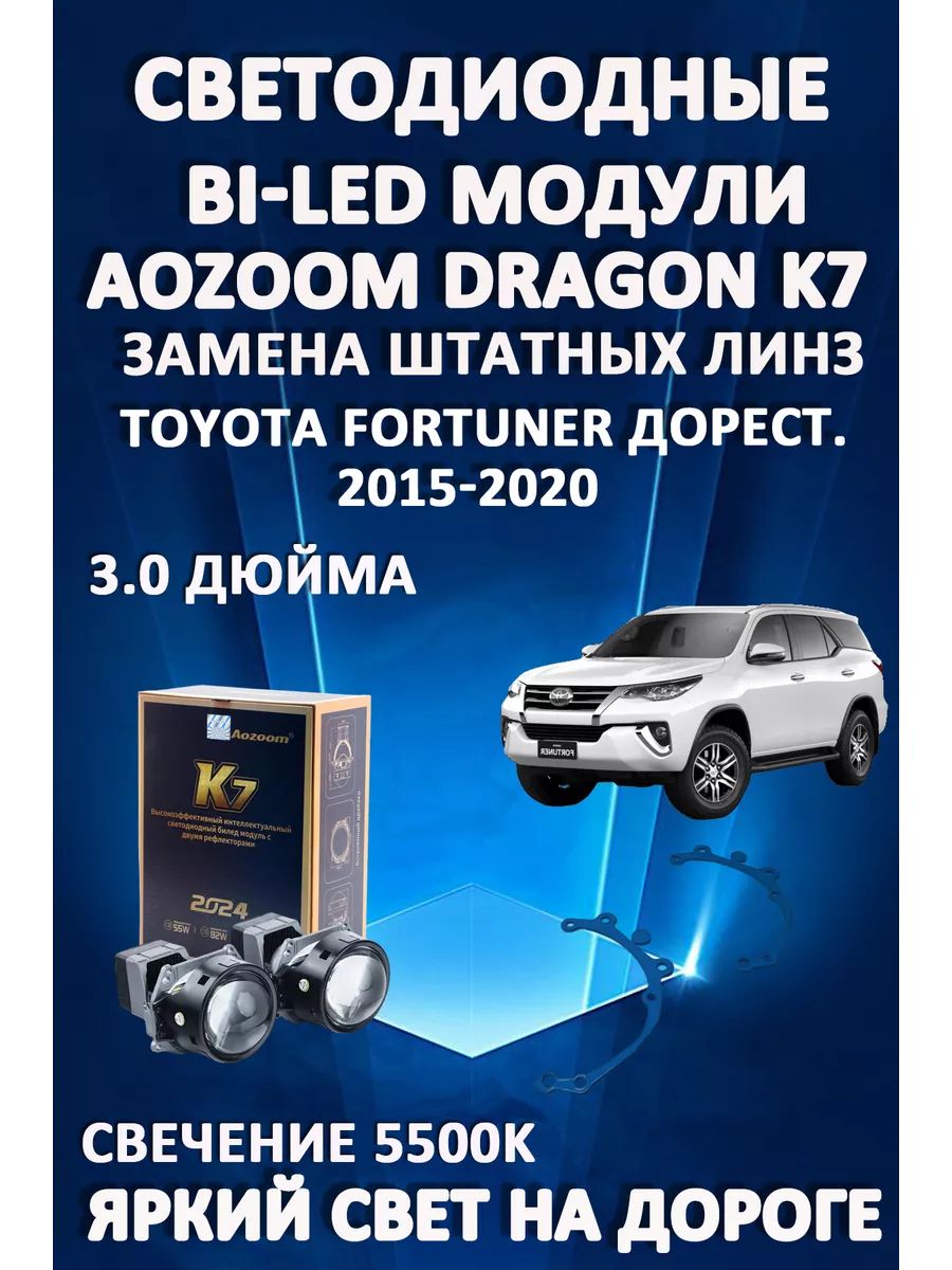 

Светодиодные Bi-LED модули Aozoom Dragon Knight K7 Toyota Fortuner Дорестайлинг 2015-2020