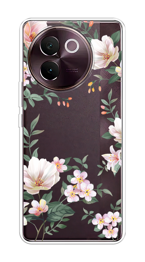 

Чехол на Vivo V30e "Beautiful white flowers", Бежевый;зеленый, 2610550-1