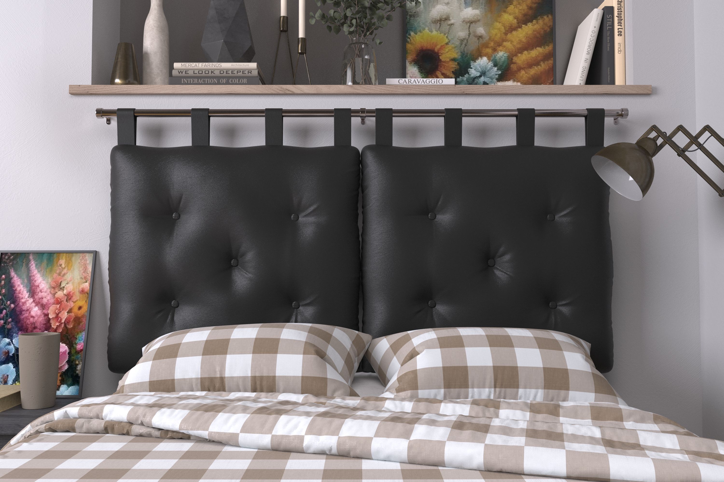 

Подушка-изголовье Mr. Mattress Soft S Black 140x70 с креплением, Черный, Soft S