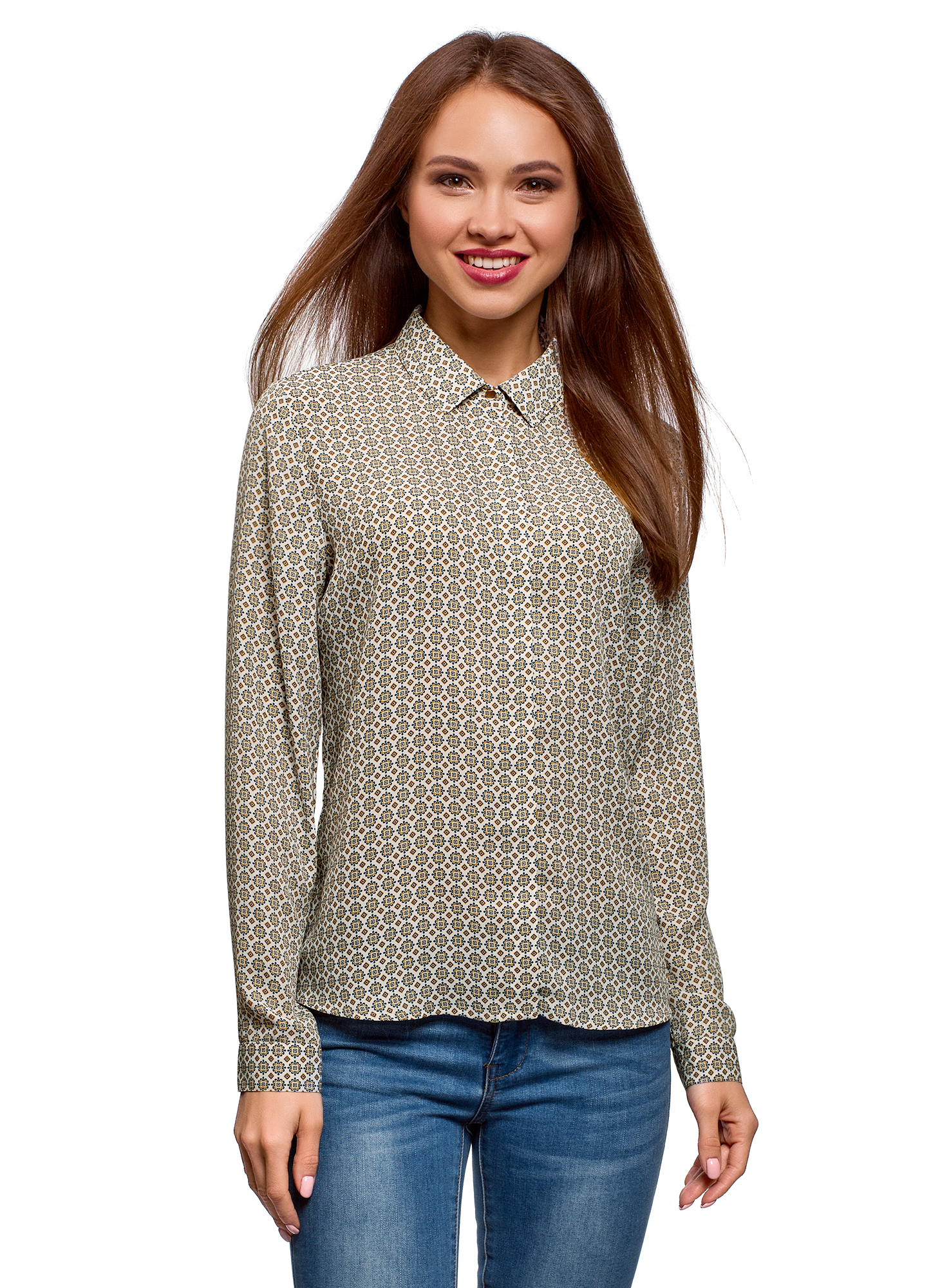 

Блуза женская oodji 11400368-8B бежевая 34 EU, 11400368-8B