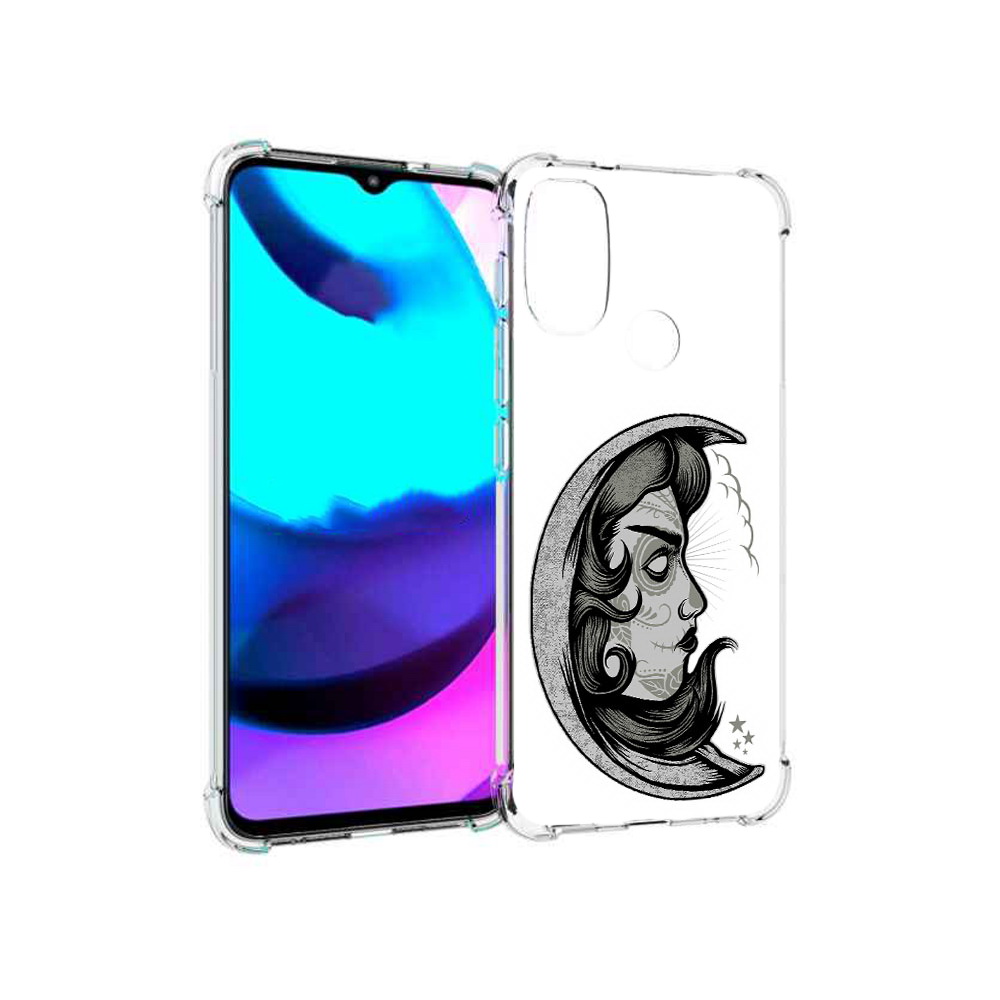 

Чехол MyPads Tocco для Motorola Moto E20 черно белая луна с лицом (PT162039.356.680), Прозрачный, Tocco