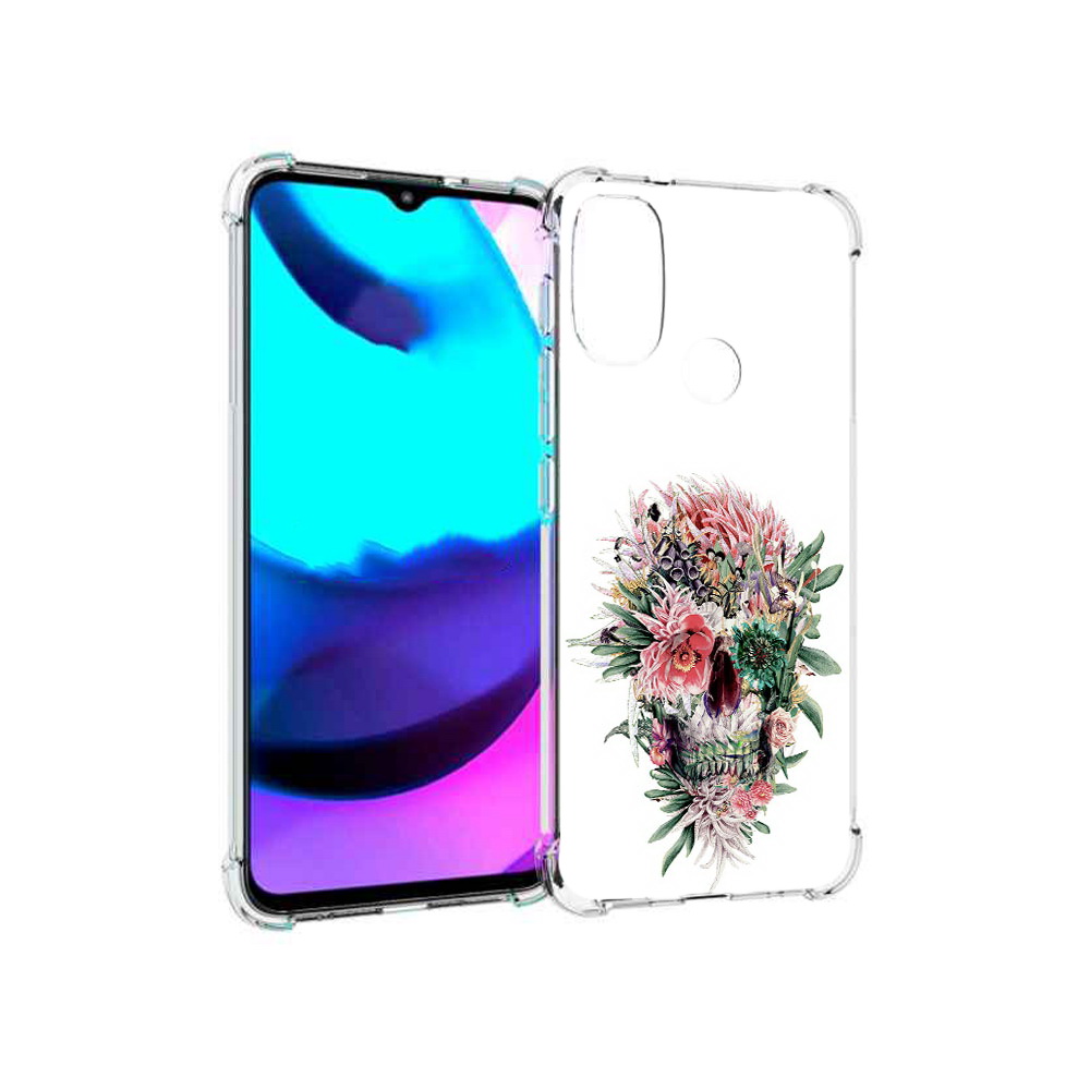 

Чехол MyPads Tocco для Motorola Moto E20 череп из цветов (PT162039.356.677), Прозрачный, Tocco