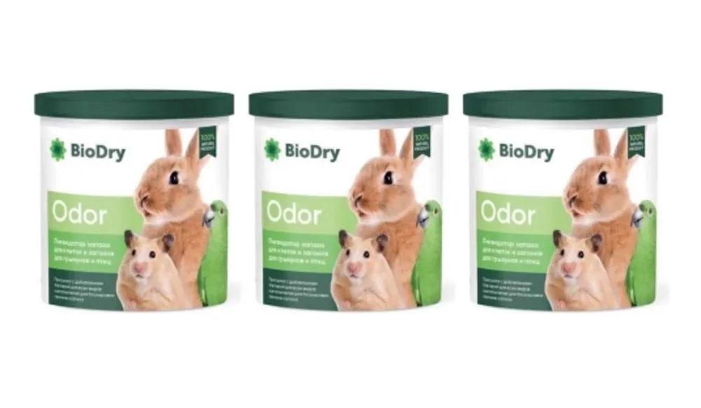 

Средство для уборки и дезинфекции BioDryOdor для клеток грызунов и птиц, 1.5 кг, 3 шт, Для грызунов