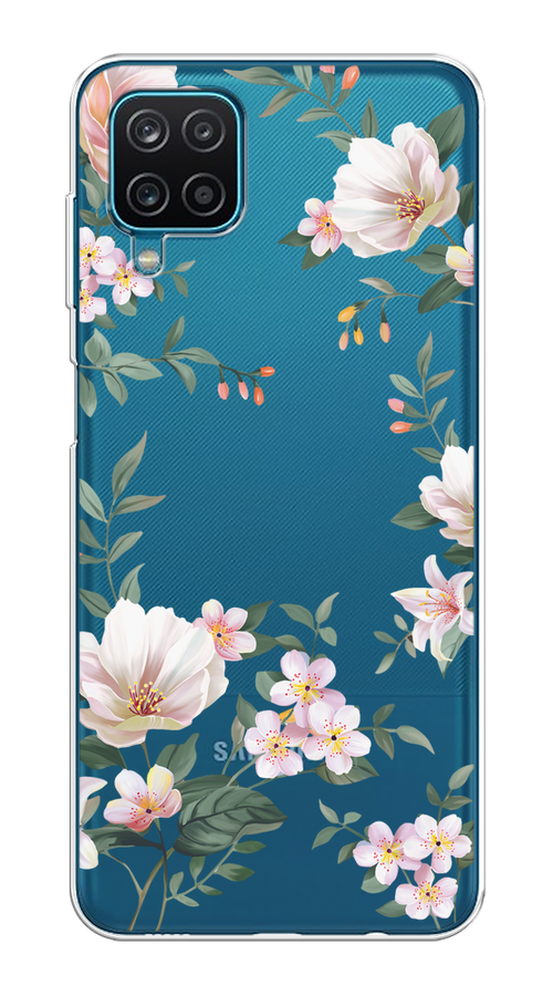 

Чехол на Samsung Galaxy A12/M12 "Beautiful white flowers", Бежевый;зеленый, 2101650-1