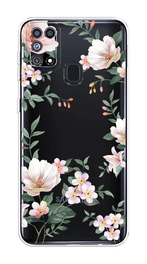 

Чехол на Samsung Galaxy M31 "Beautiful white flowers", Бежевый;зеленый, 2100750-1