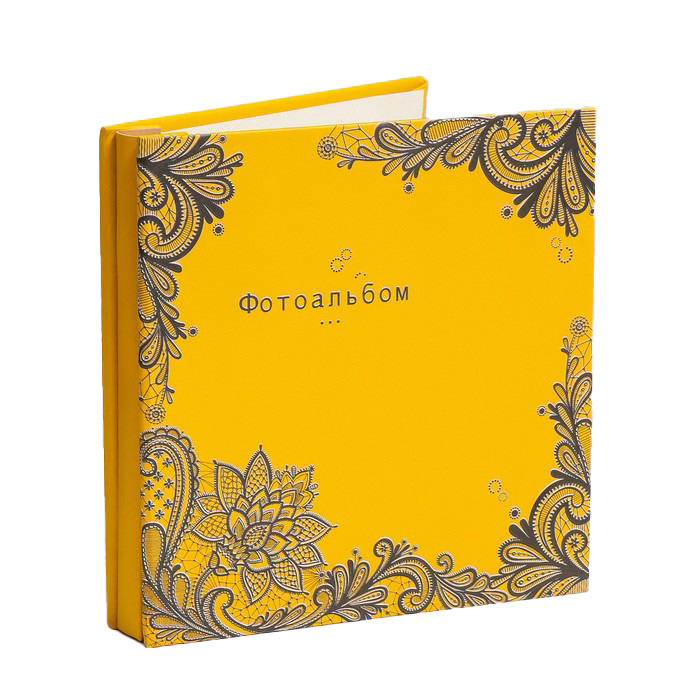 

Фотоальбом на 100 фото 10х15 см "Чёрные графичные цветы на жёлтом" в коробке 23х4х22 см, Желтый
