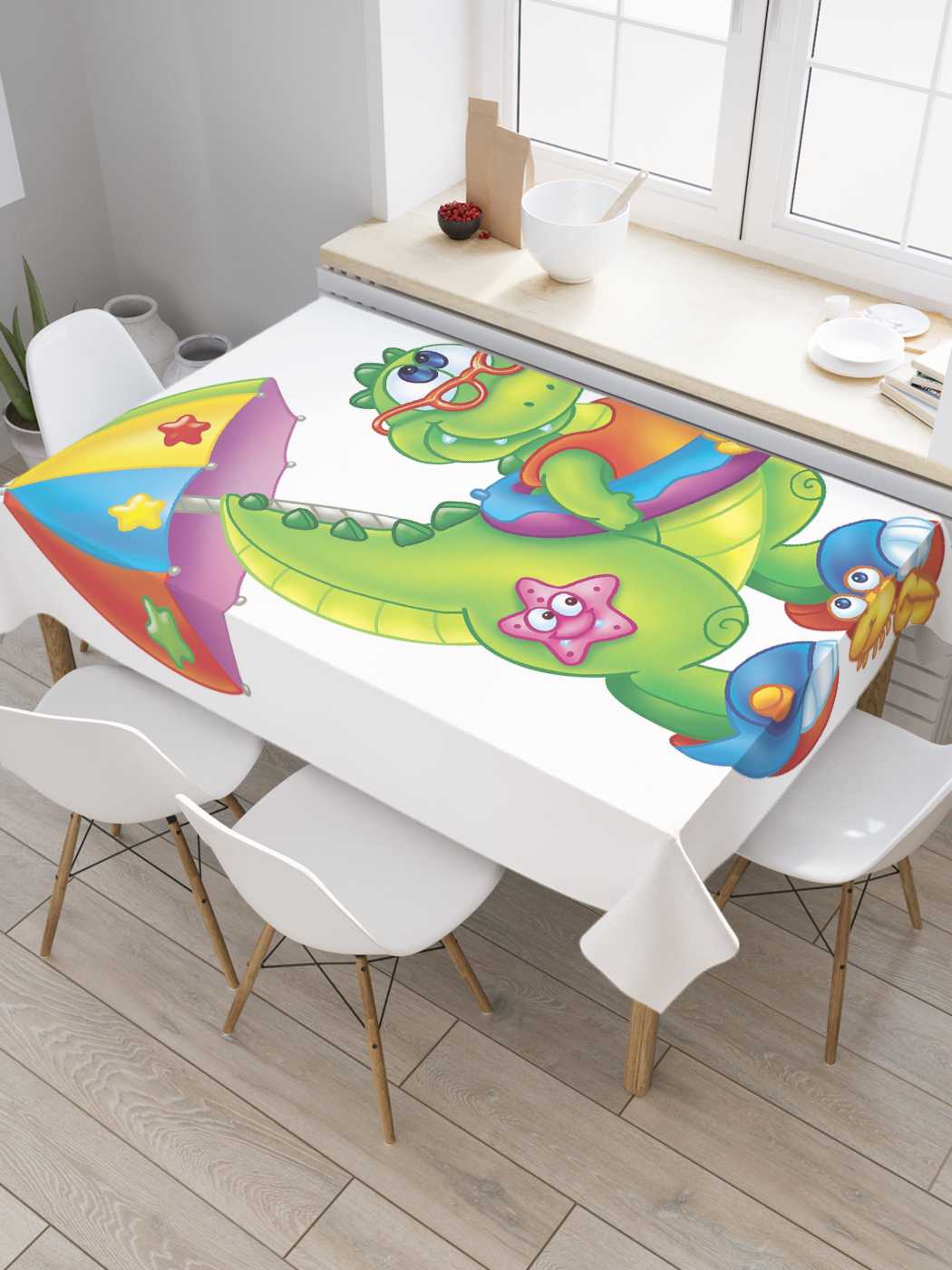 

Скатерть прямоугольная JoyArty "Морской динозавр" из сатена, 180x145 см, Синий, Морской динозавр