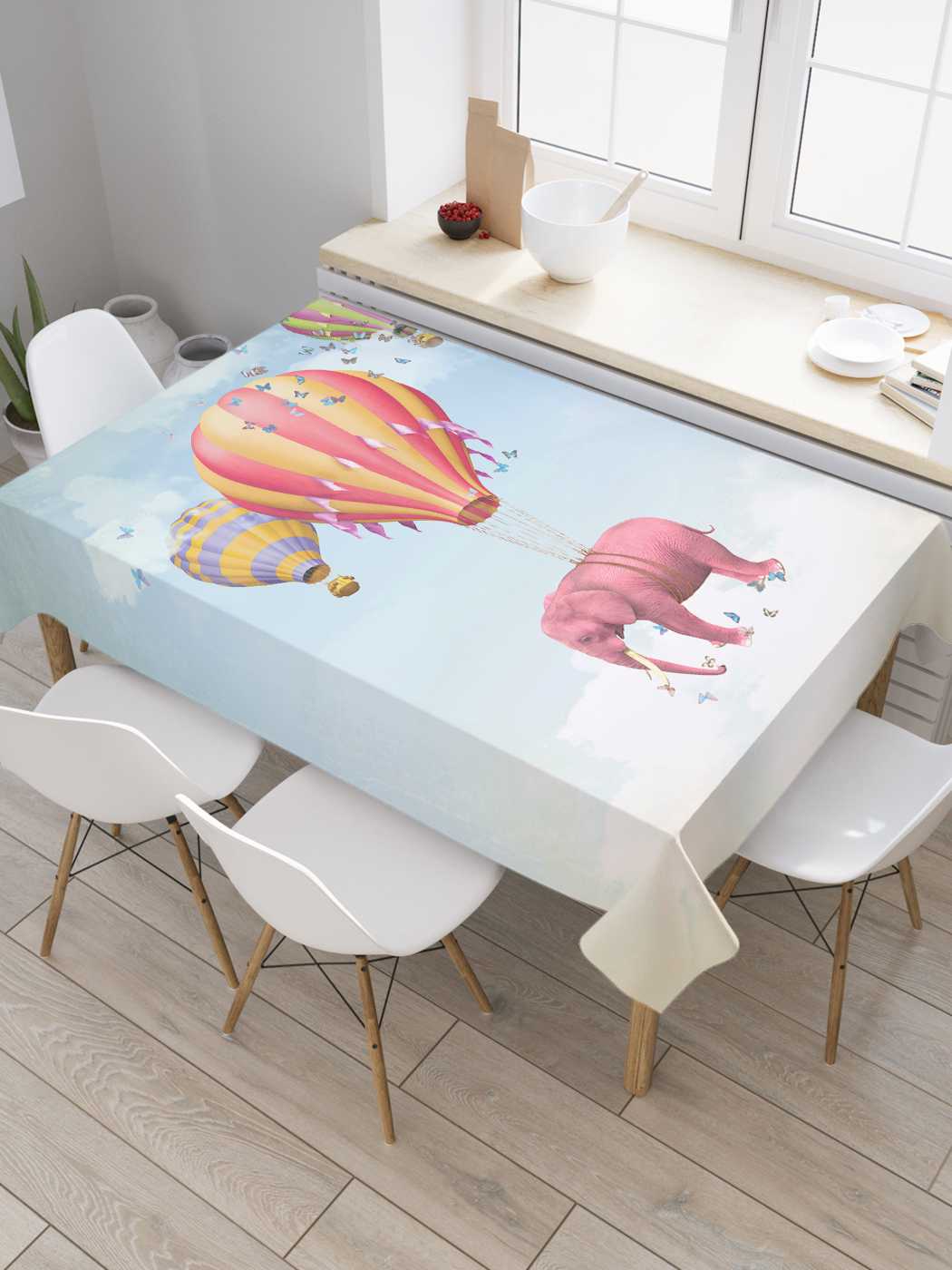 

Скатерть прямоугольная JoyArty "Слон на воздушном шаре" из сатена, 180x145 см, Синий, Слон на воздушном шаре