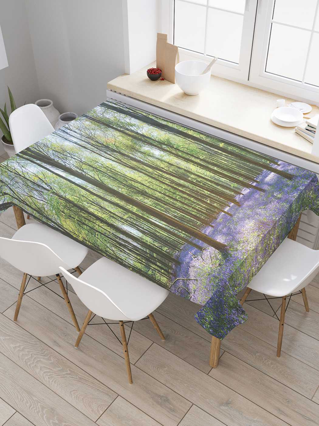 

Скатерть прямоугольная JoyArty "Лесная свежесть" из сатена, 180x145 см, Белый, Лесная свежесть