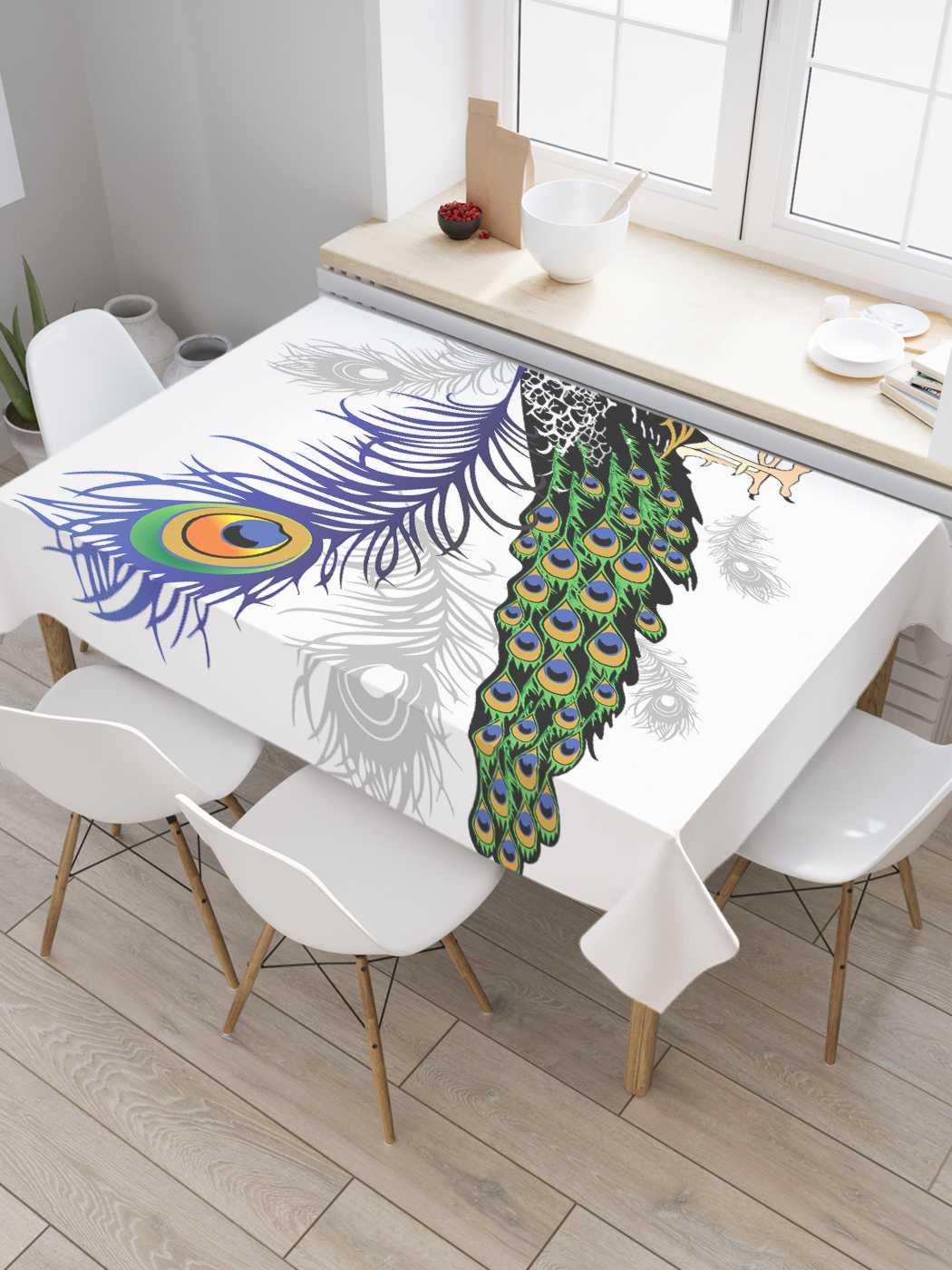 

Скатерть прямоугольная JoyArty "Задумчивый павлин" из сатена, 180x145 см, Зеленый, Задумчивый павлин