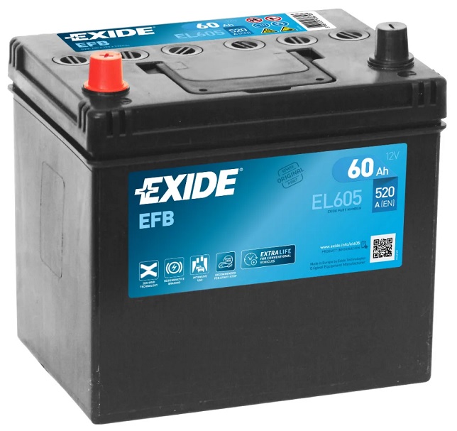 

Аккумулятор Exide Start-Stop EFB 60 А/ч 520 А пр.пол. EL605 Азия (232x173x225) без борт