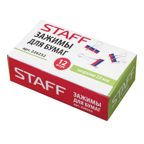 

Зажимы для бумаг Staff 226252, 25 мм., 12 штук (5 упаковок)