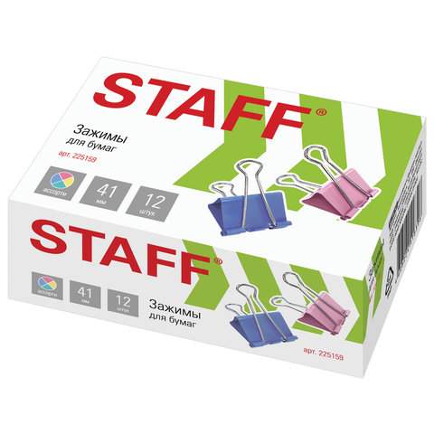 Зажимы для бумаг Staff 225159, 41 мм., 12 штук (5 упаковок)