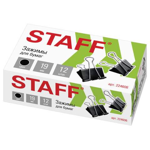 Зажимы для бумаг Staff 224606, 19 мм., 12 штук (20 упаковок)