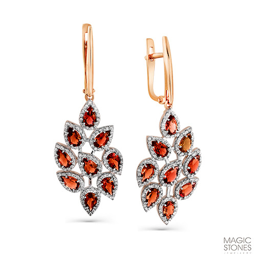 

Серьги из красного золота Magic Stones 02-2-388-03, гранат\ фианит, 02-2-388-03