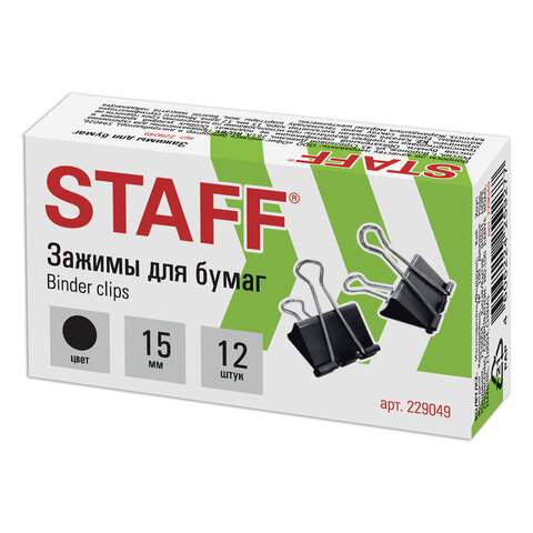 

Зажимы для бумаг Staff 229049, 15 мм., 12 штук (20 упаковок)