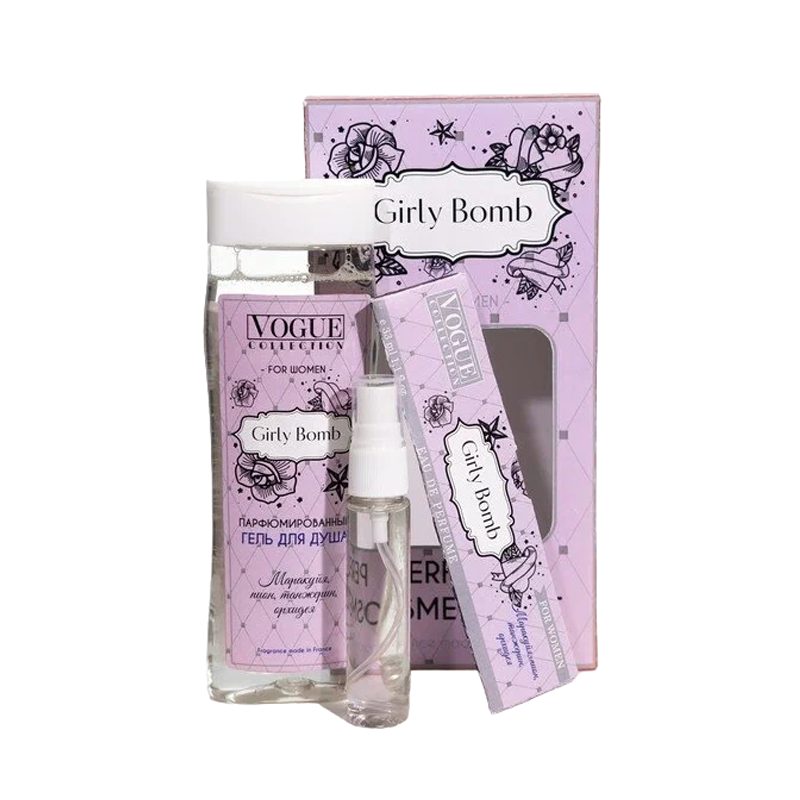 Подарочный набор: гель для душа + парфюм ручка Vogue Collection Girly Bomb 250 мл+30 мл