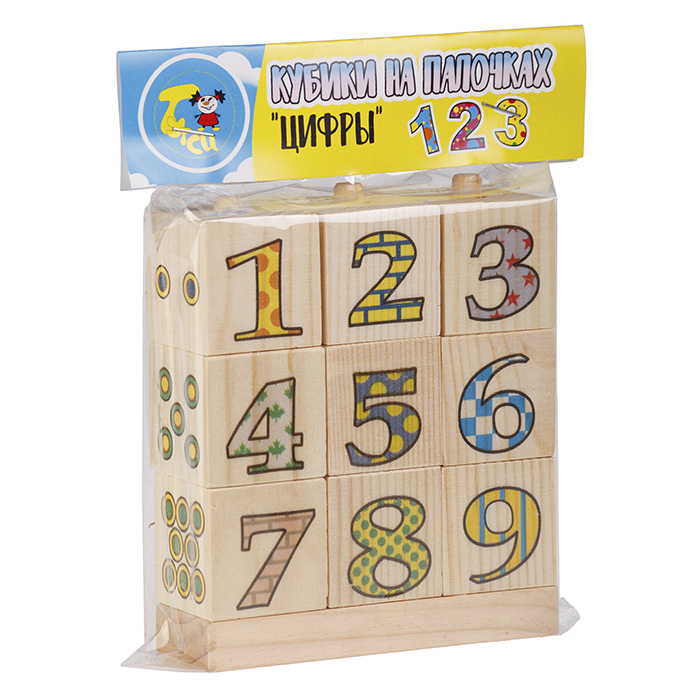 Кубики на палочках Тутси Цифры дерево, 9 элементов, печать