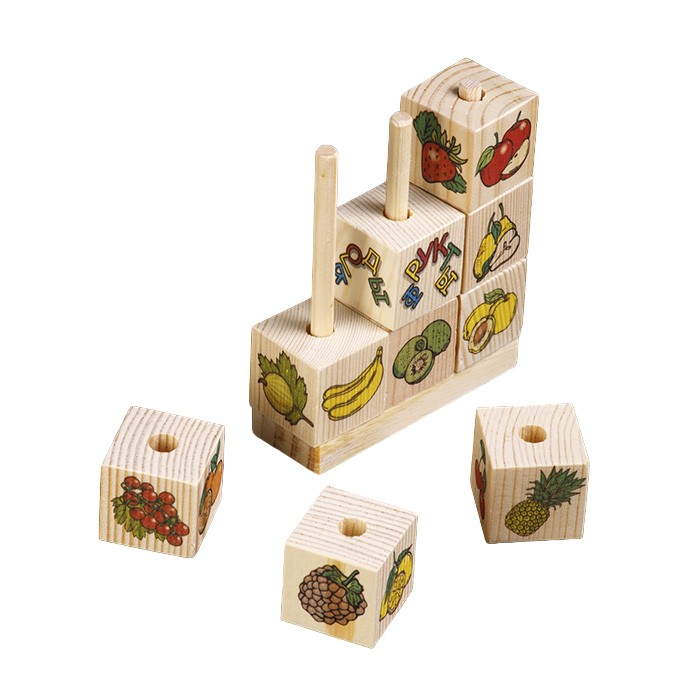 Кубики на палочках Тутси Ассоциации. Ягоды, грибы, овощи, фрукты дерево, 9 эл., печать