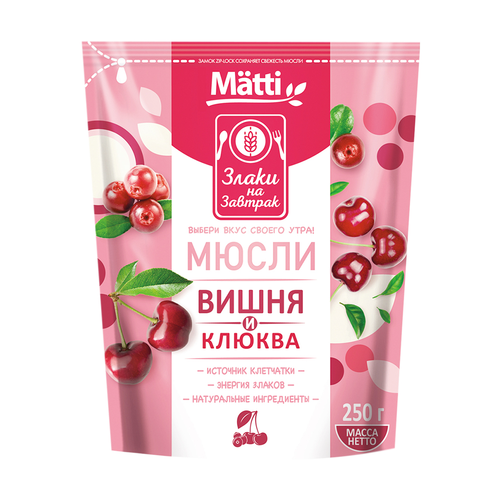 

Мюсли Злаки на завтрак вишня-клюква 250 г