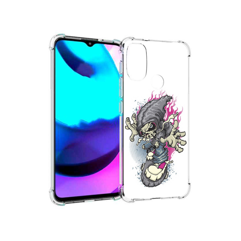 

Чехол MyPads Tocco для Motorola Moto E20 нарисованный скелет на скейт борде, Прозрачный, Tocco