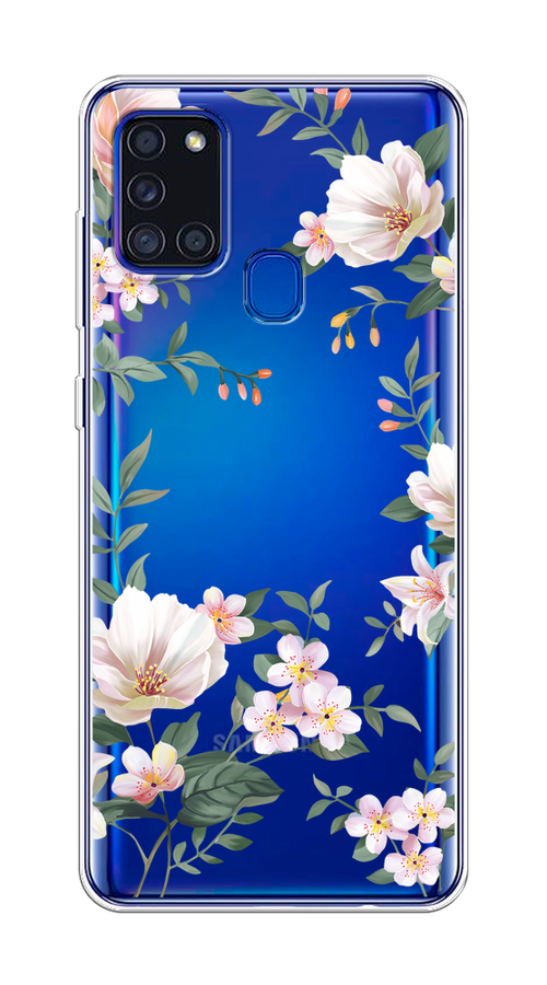 

Чехол на Samsung Galaxy A21s "Beautiful white flowers", Бежевый;зеленый, 2100250-1