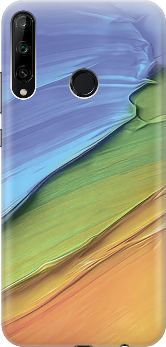 

Чехол на Honor 9C/Huawei P40 Lite E "Желто-синие ткани", Голубой;оранжевый, 6414